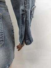 Load image into Gallery viewer, CROSS DENIM EMBROIDERED SKIRT JACKET SET
