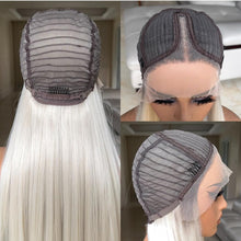 將圖片載入圖庫檢視器 26” PLATINUM SYNTHETIC HUMAN HAIR BLEND STRAIGHT LACE FRONT WIG
