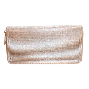 Rose Gold Rhinestone Zipper Wallet