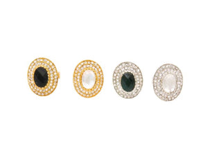 “4 HERS” Gold & Silver Rounded Crystal Rhinestone Rings