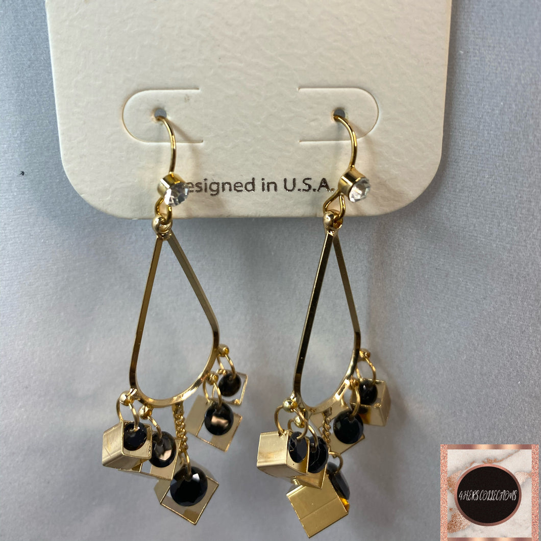 GOLD & BLACK DANGLING EARRINGS