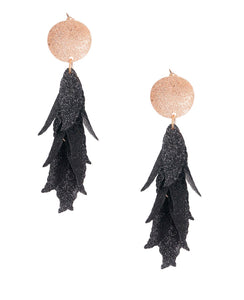 Black Glitter Leaf Earrings