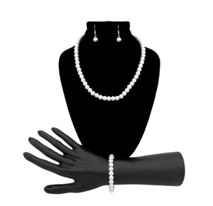 White Pearl Necklace, Earrings, and Bracelet Sets