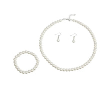 Load image into Gallery viewer, White Pearl Necklace, Earrings, and Bracelet Sets
