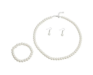 White Pearl Necklace, Earrings, and Bracelet Sets